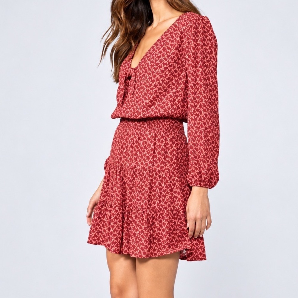 Paige Sandee Day to Night Mini Dress Papaya Multi Metallic Red Smocked Tiered S